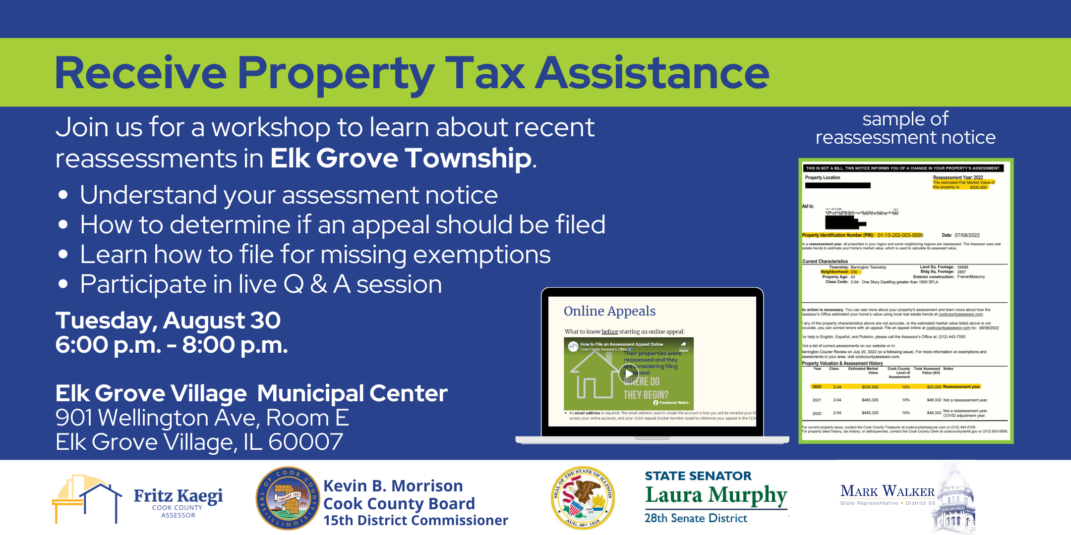 Receive Property Tax Assistance Elk Grove Township Cook County Assessors Office 8565